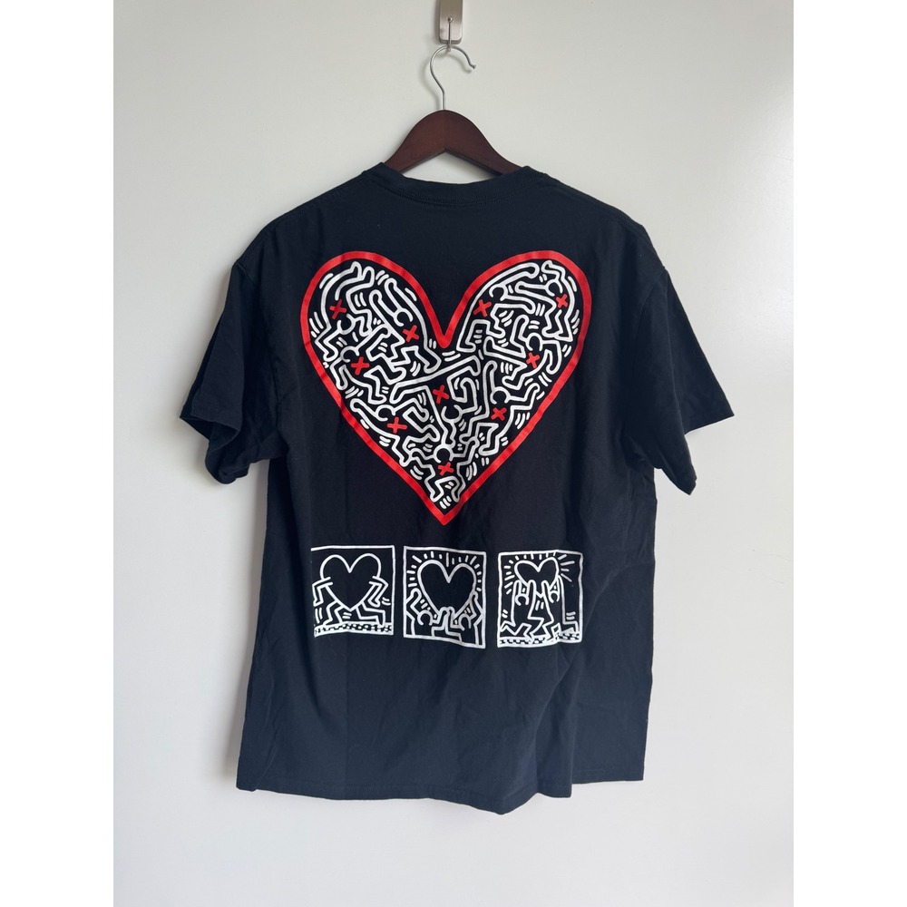 Keith Haring Ripple Junction Black Graphic T-Shirt Heart Pop Art Mens Large L